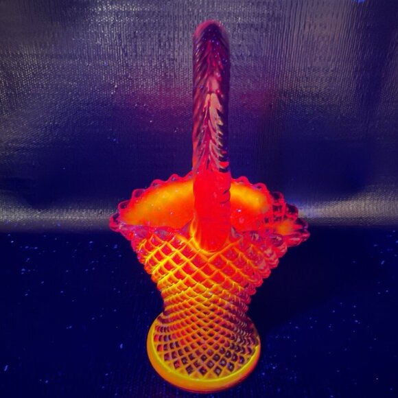 Westmoreland Red Glass English Hobnail Pattern Basket Cadmium Amberina UV Glow - Picture 4 of 16